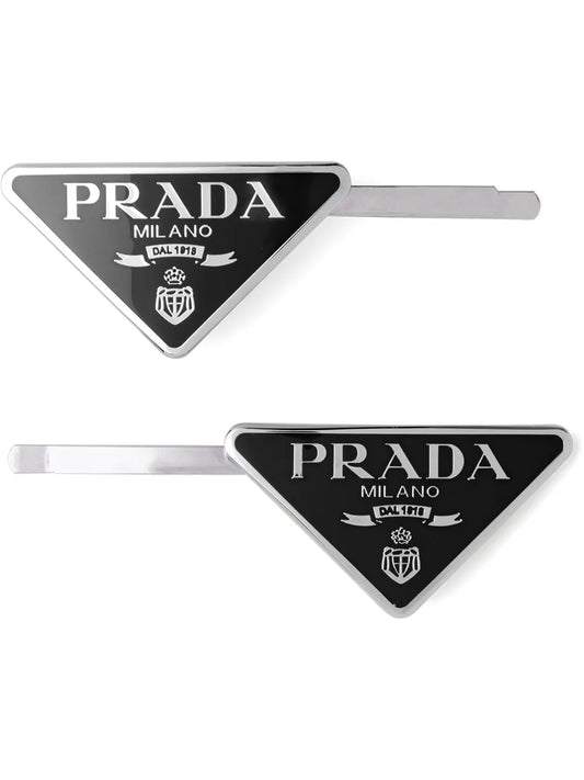 Prada triangle logo hair clips (set of two)