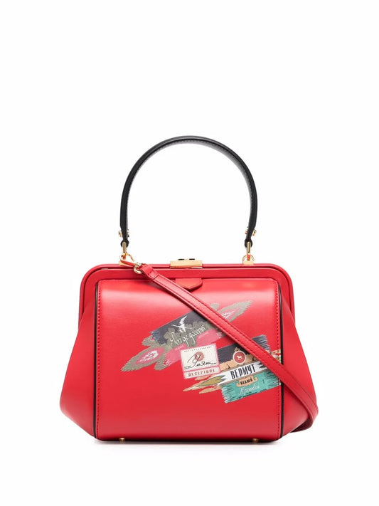 Ulyana Sergeenko graphic print leather tote
