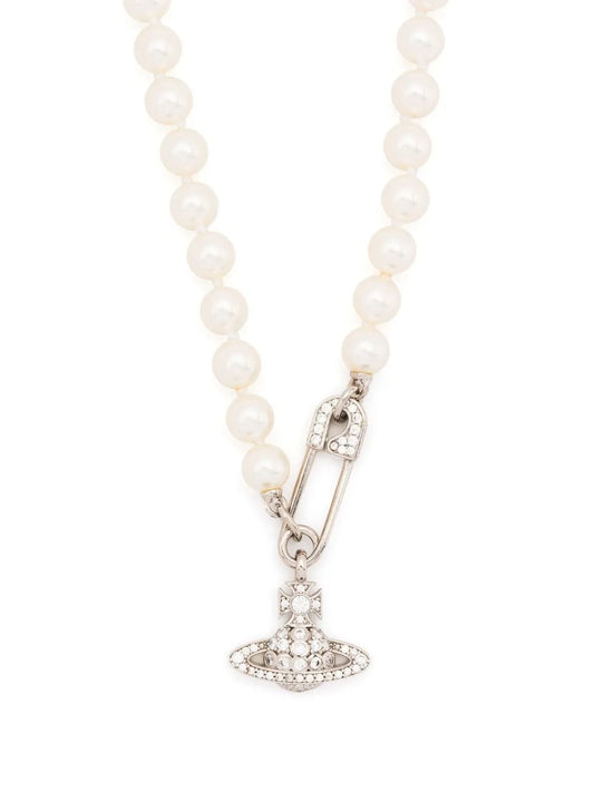 Vivienne Westwood Orb safety pin pearl necklace