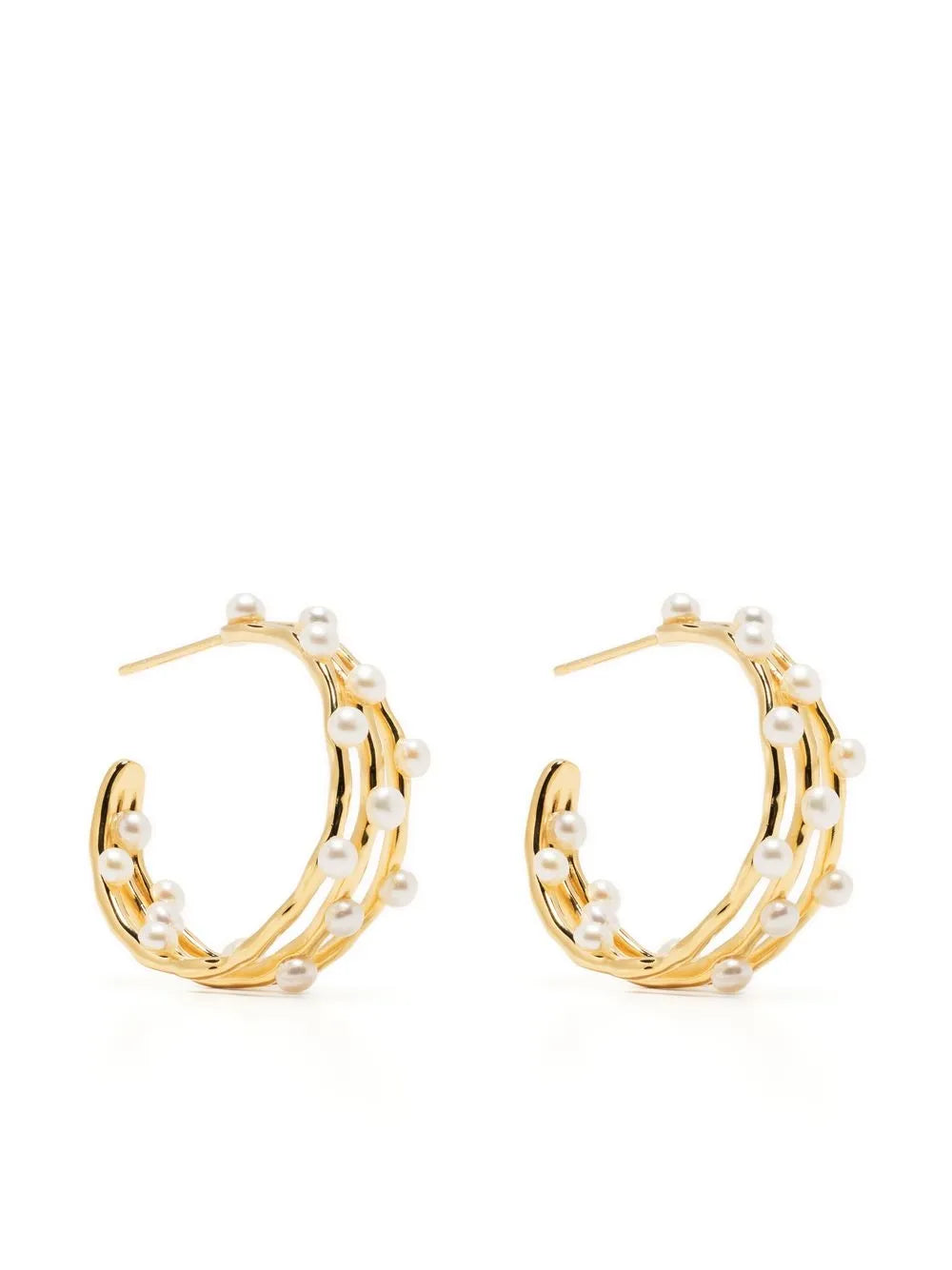 DOWER AND HALL medium waterfall pearl hoop earrings
