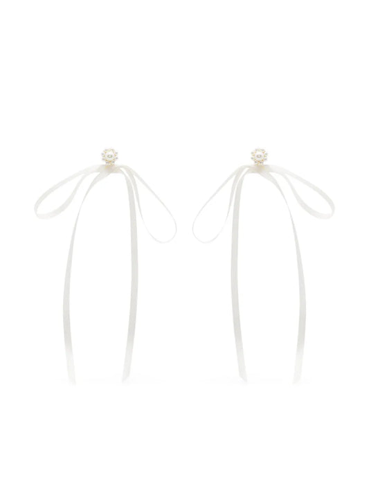 Simone Rocha pearl embellished ribbon bow earrings