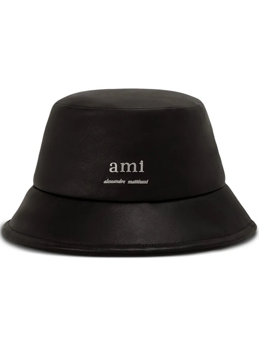AMI Paris logo plaque leather bucket hat