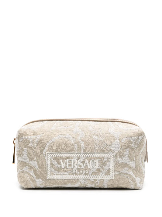 Versace embroidered logo jacquard toiletry bag