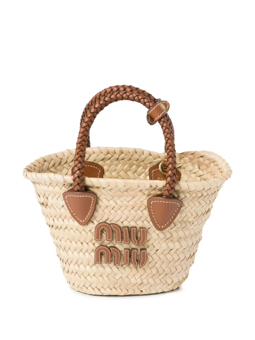 Miu Miu logo appliqué woven tote bag