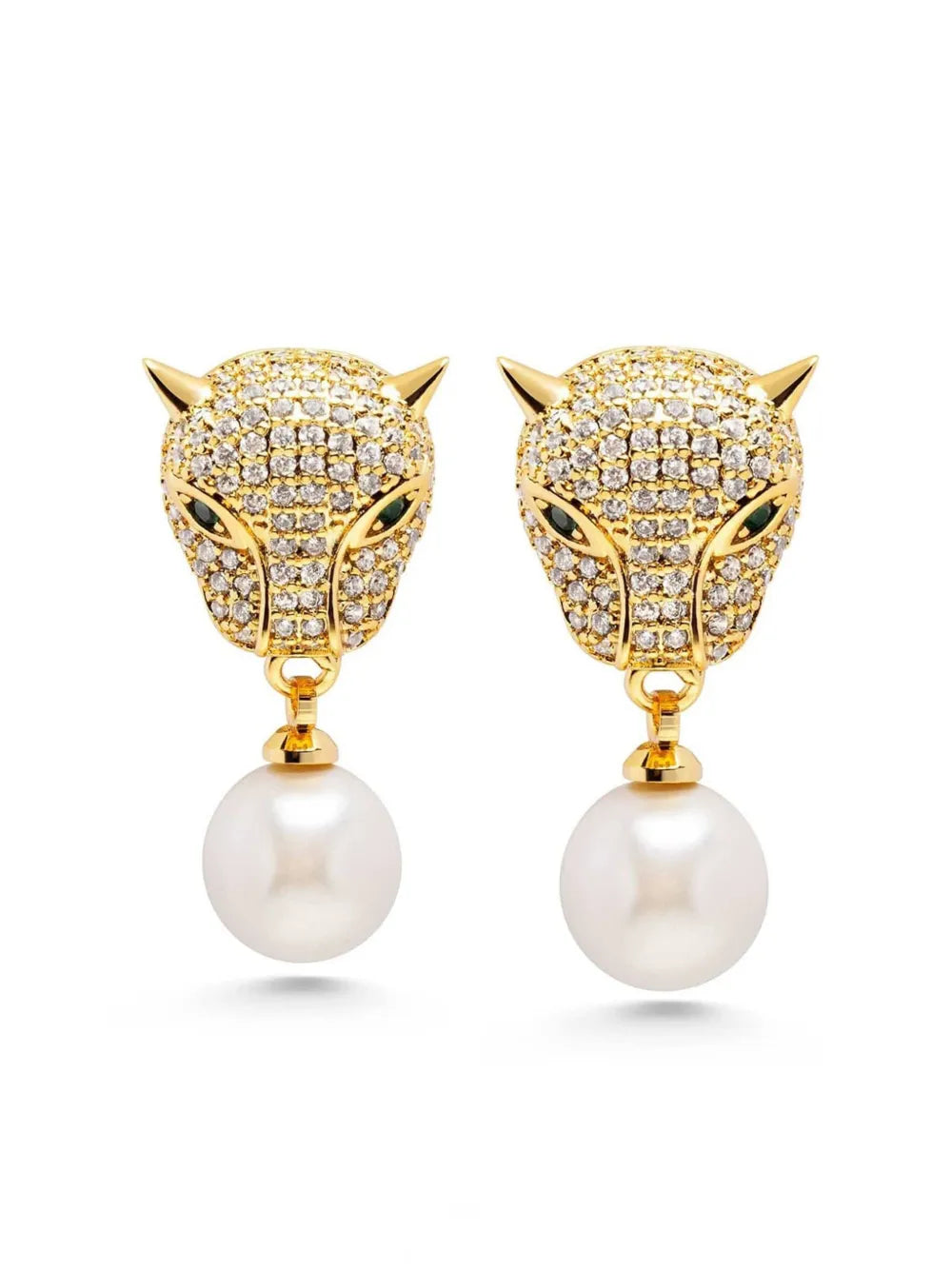 Nialaya Jewelry gold plated Panther pearl drop earrings