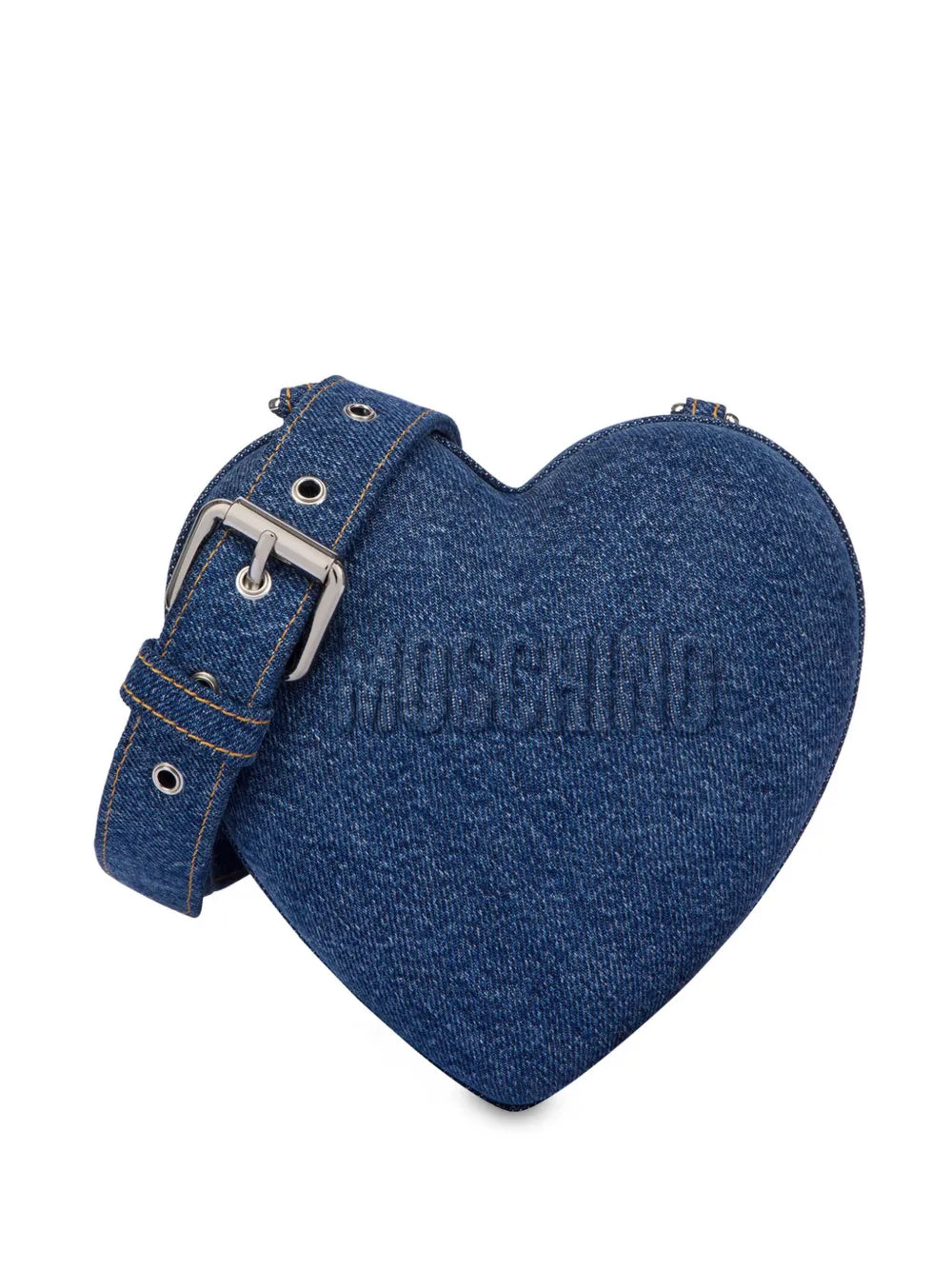 Moschino logo embossed denim heart bag