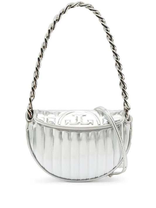 Tory Burch mini Fleming Metallic Quilt Crescent shoulder bag