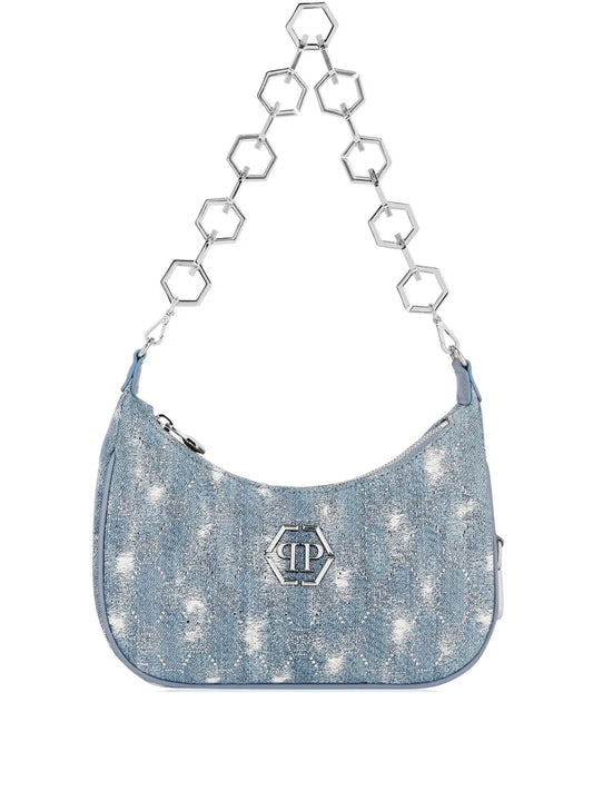Philipp Plein monogram distressed denim shoulder bag