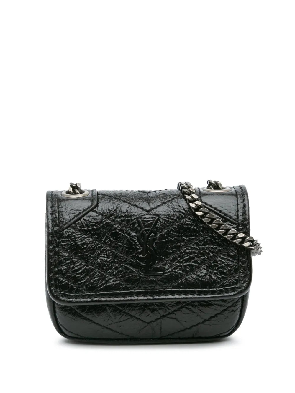 Saint Laurent 2022 Micro Crinkled Leather Niki Airpods Case with Chain crossbody bag