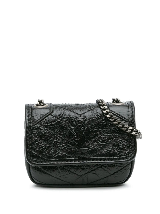 Saint Laurent 2022 Micro Crinkled Leather Niki Airpods Case with Chain crossbody bag