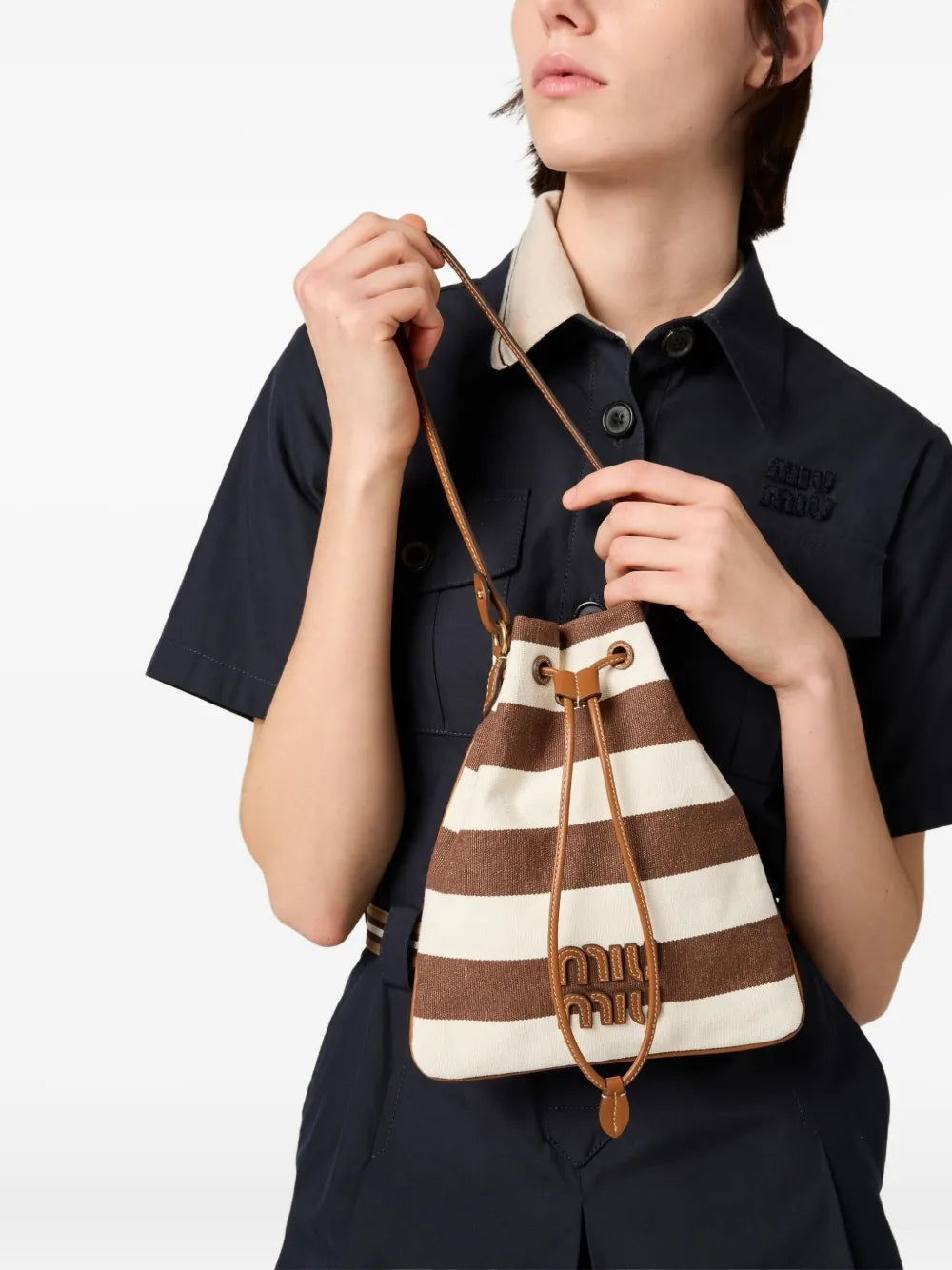 Miu Miu striped drawstring bucket bag