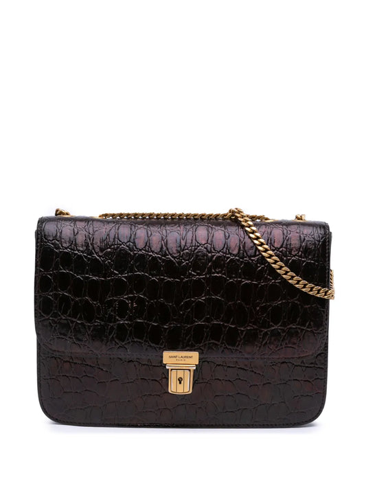Saint Laurent 2020 Croc Embossed Leather Tuc Chain shoulder bag