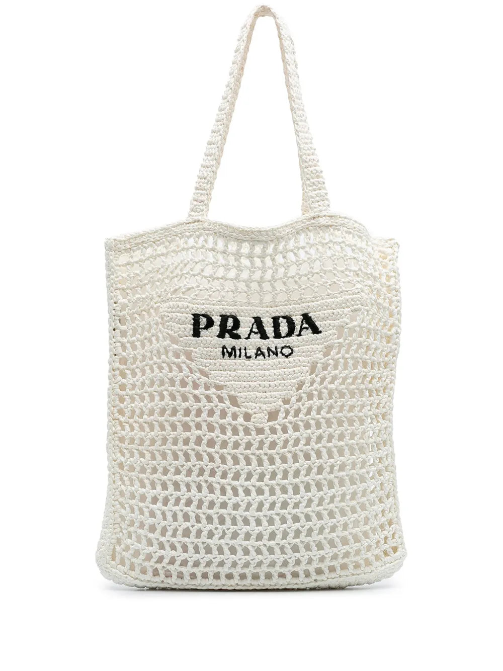 Prada 2000 2024 Raffia Effect Crochet Logo Embroidered tote bag