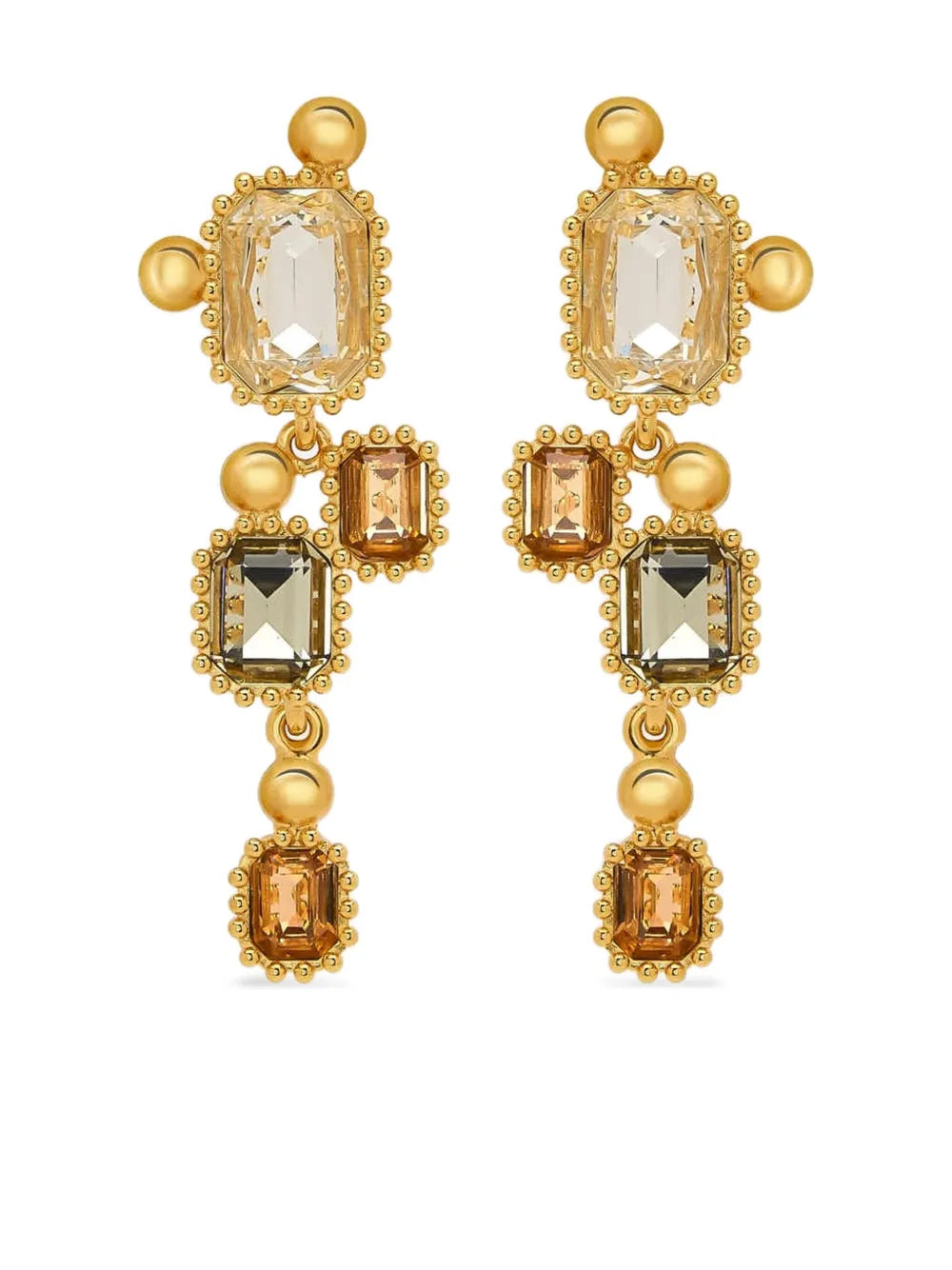 Oscar de la Renta beaded emerald cut stone earrings