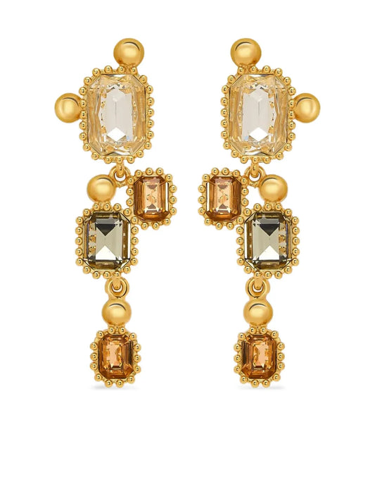 Oscar de la Renta beaded emerald cut stone earrings