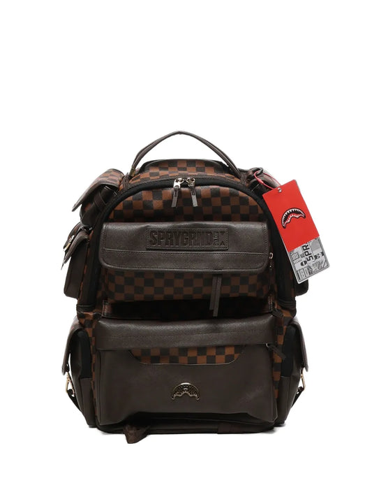 Sprayground check pattern multi pocket backpack