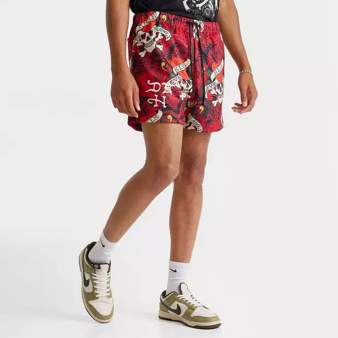 Men's Ed Hardy Love Kills Slowly Skull Graphic Mesh Shorts