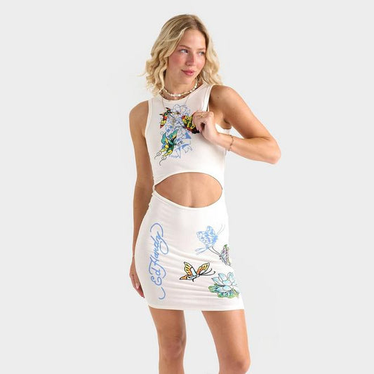 Women's Ed Hardy Butterflies Cut-Out Rib Tank Dress