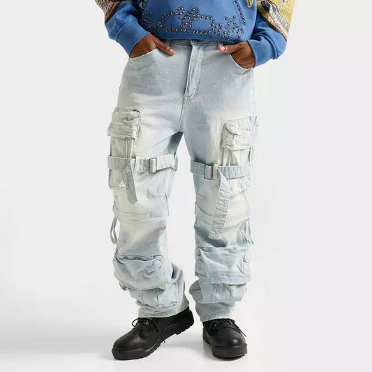Men's Smoke Rise Retro Utility Cargo Strap Denim Jeans